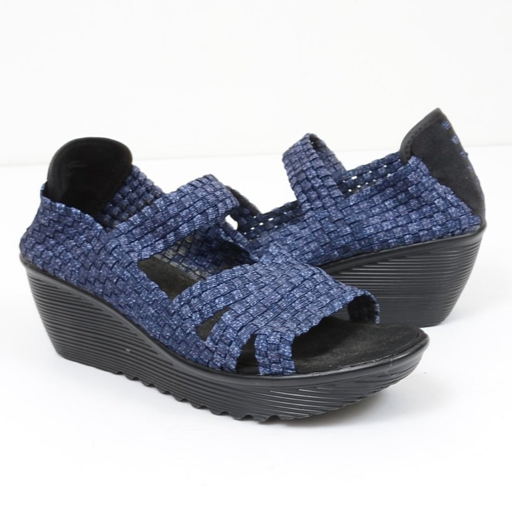 White Mtn Blue Open Toe Summer Platform Wedge Sandals Size‎ 11 Vacation Comfy